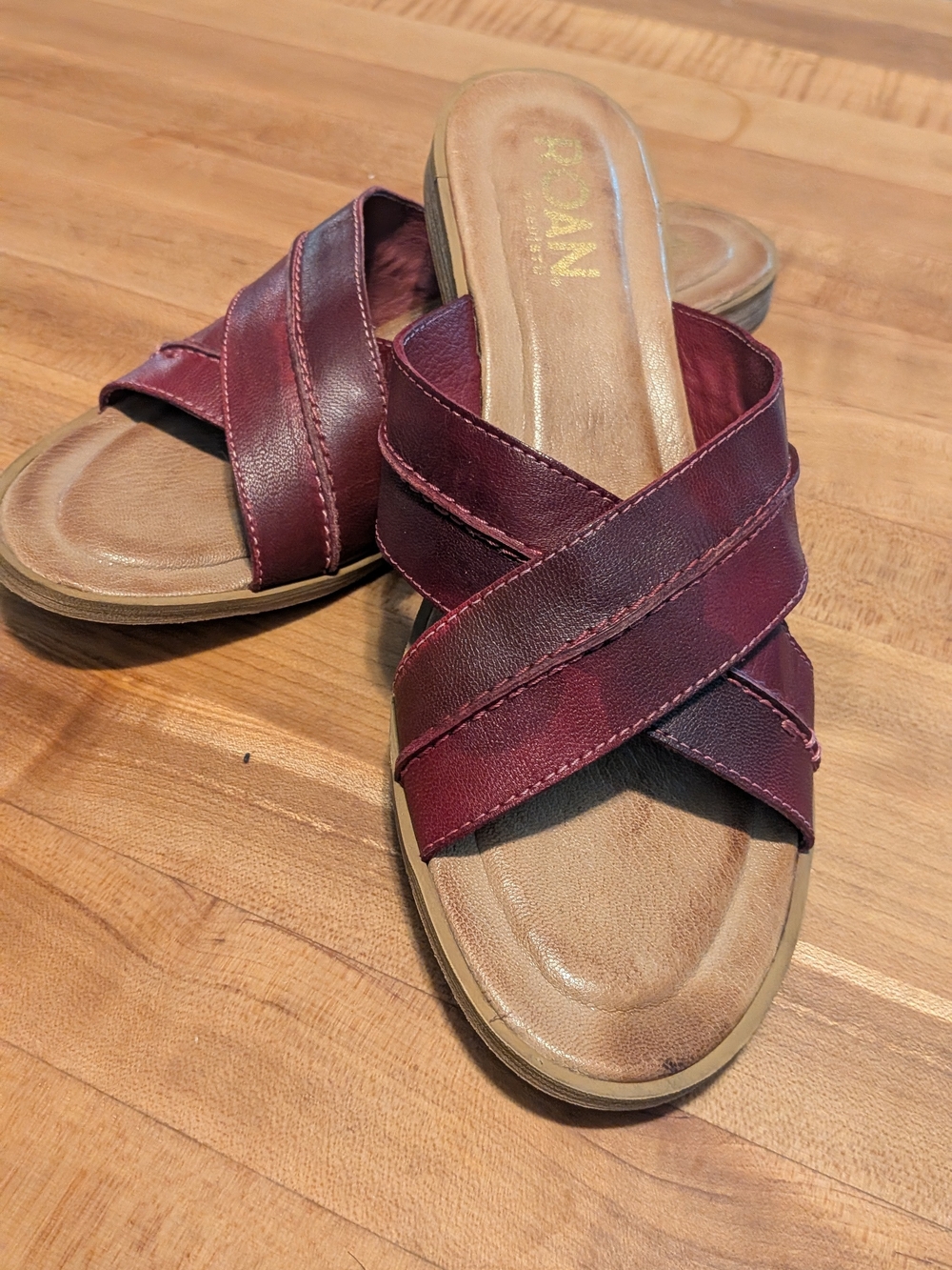 ROAN by Bed Stu Elvira Leather Slide Sandals Maroon Size 9.5